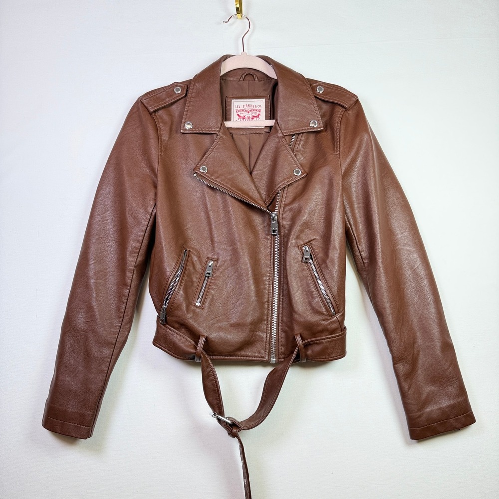 LEVI'S Brown Faux Leather Belted Moto Biker Jacket Medium